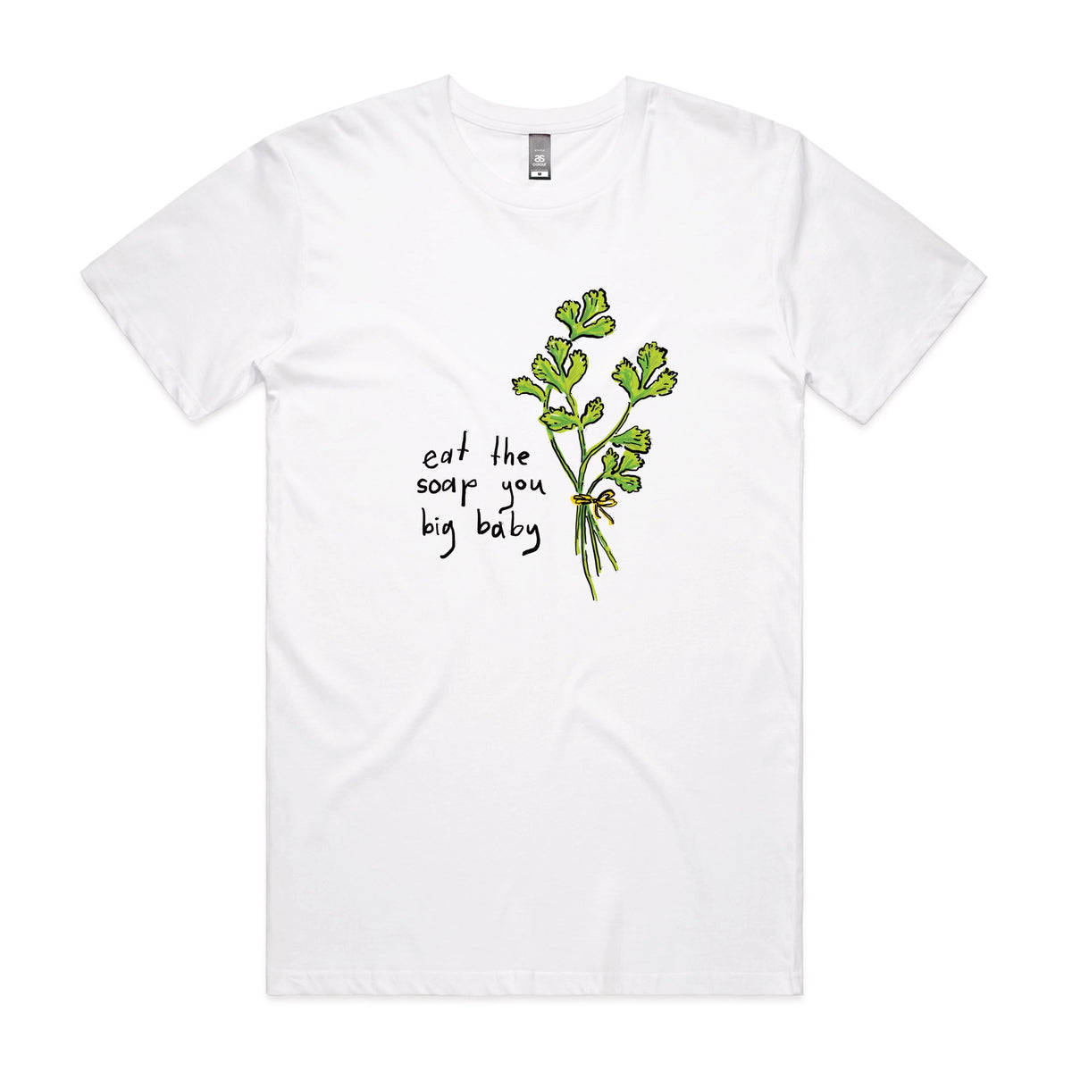 White unisex t-shirt with Eat The Soap graphic by Lonely Kids Club