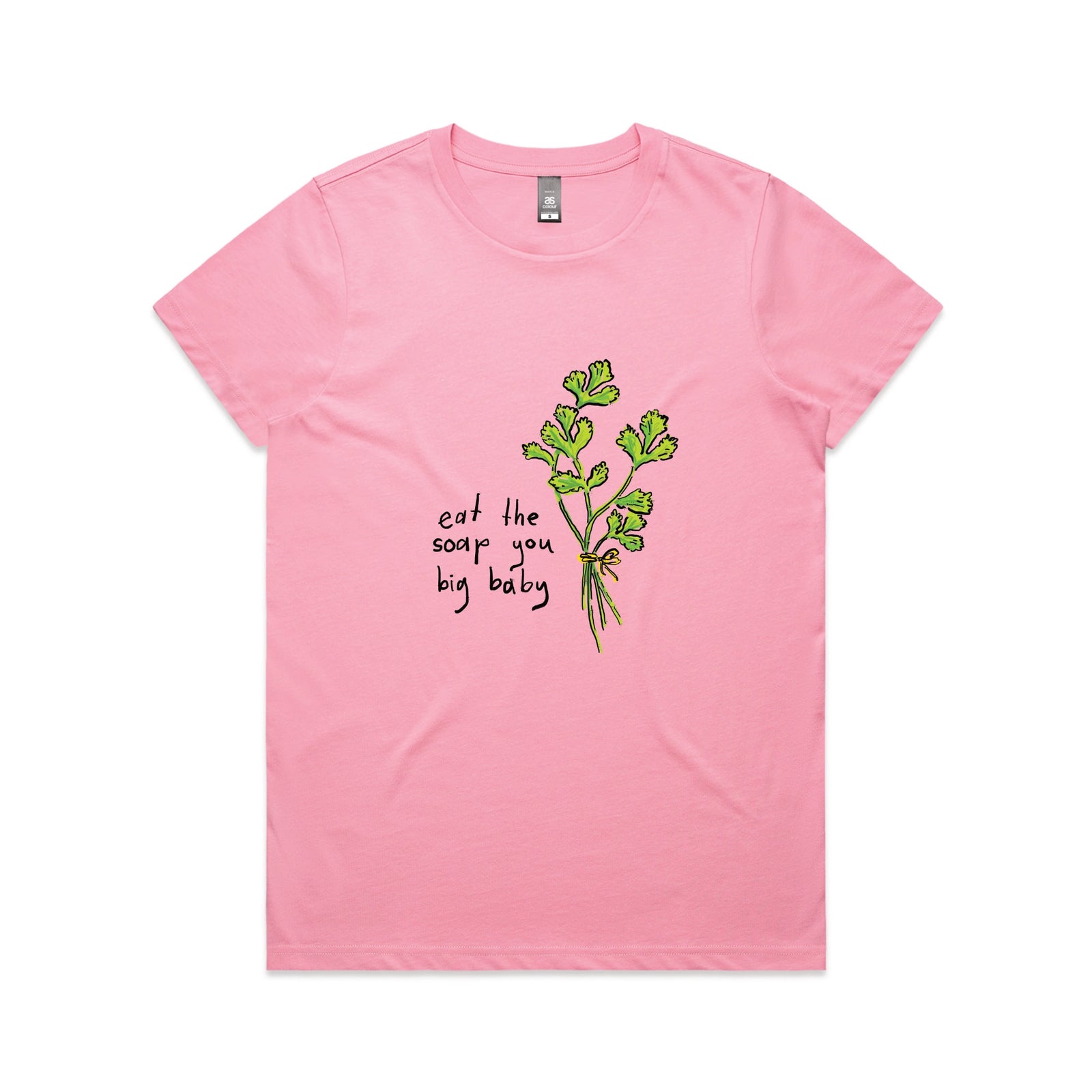 Bubblegum fitted womens t-shirt with Eat The Soap graphic by Lonely Kids Club