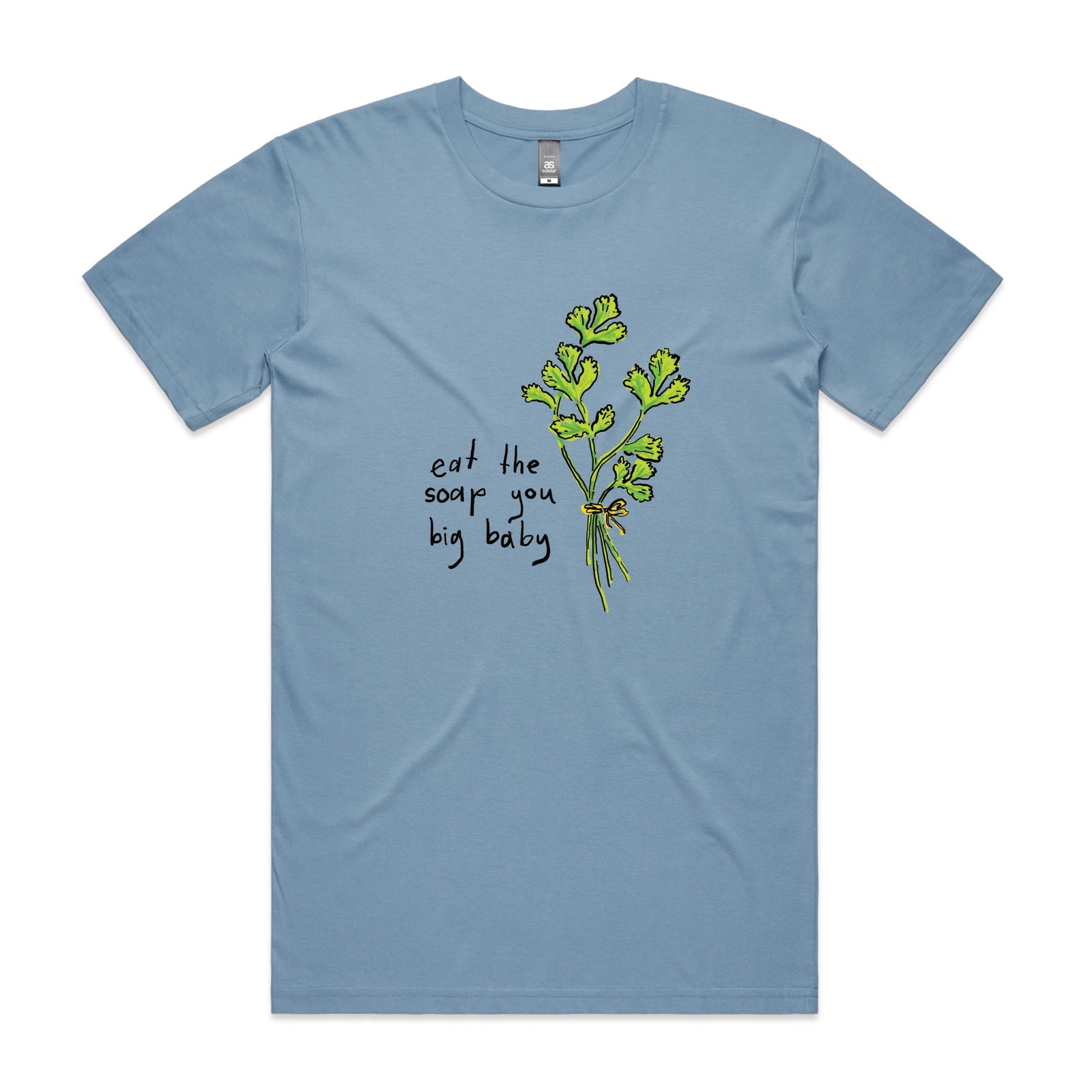 Carolina Blue unisex t-shirt with Eat The Soap graphic by Lonely Kids Club