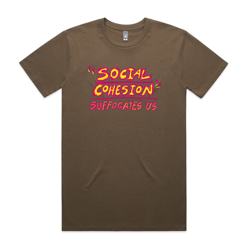 Social Cohesion Tee by Lonely Kids Club. All clothing from our T-shirts to our shorts and hoodies are ethically made, and printed packed and shipped from Sydney.