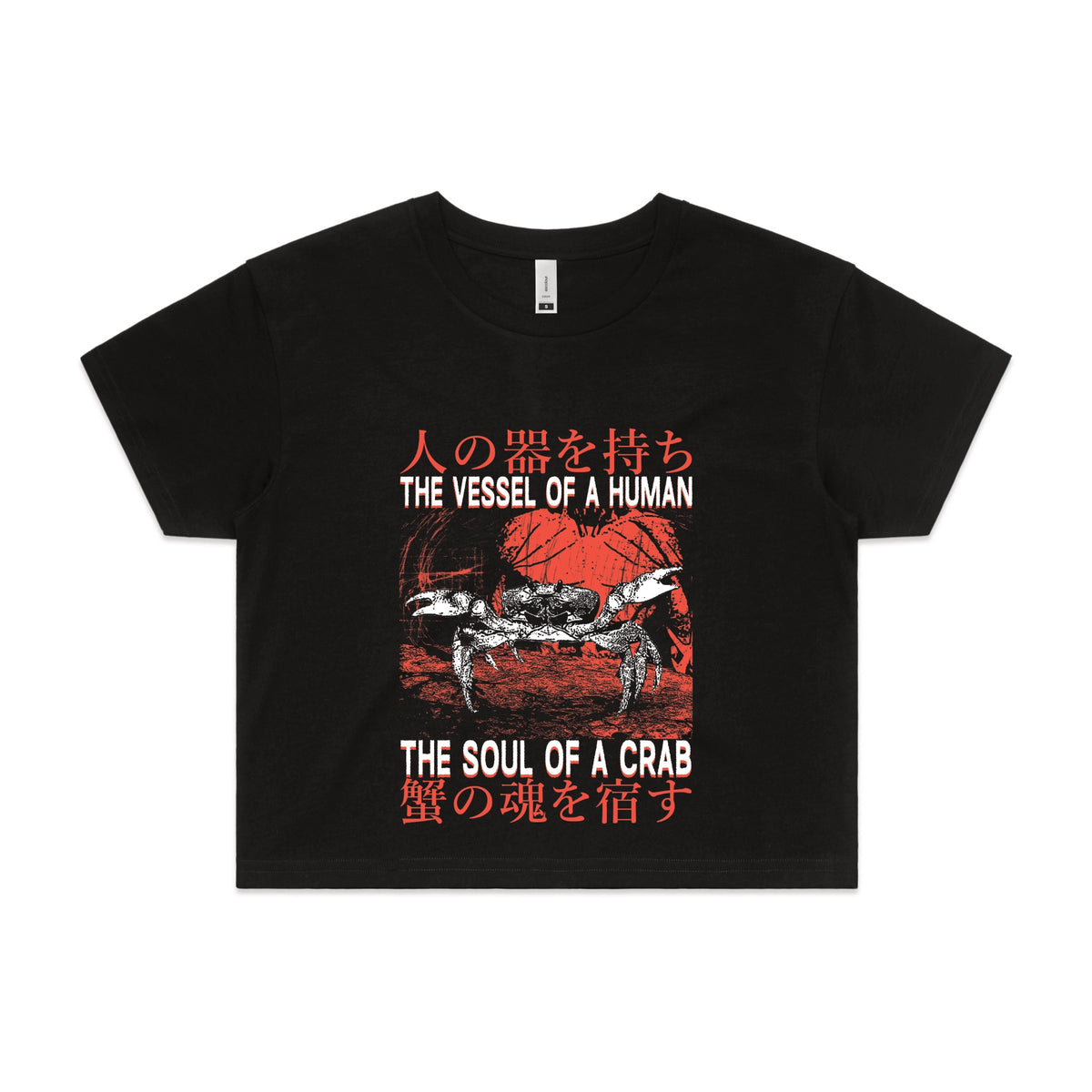 Black crop top with Soul Of A Crab graphic by Lonely Kids Club