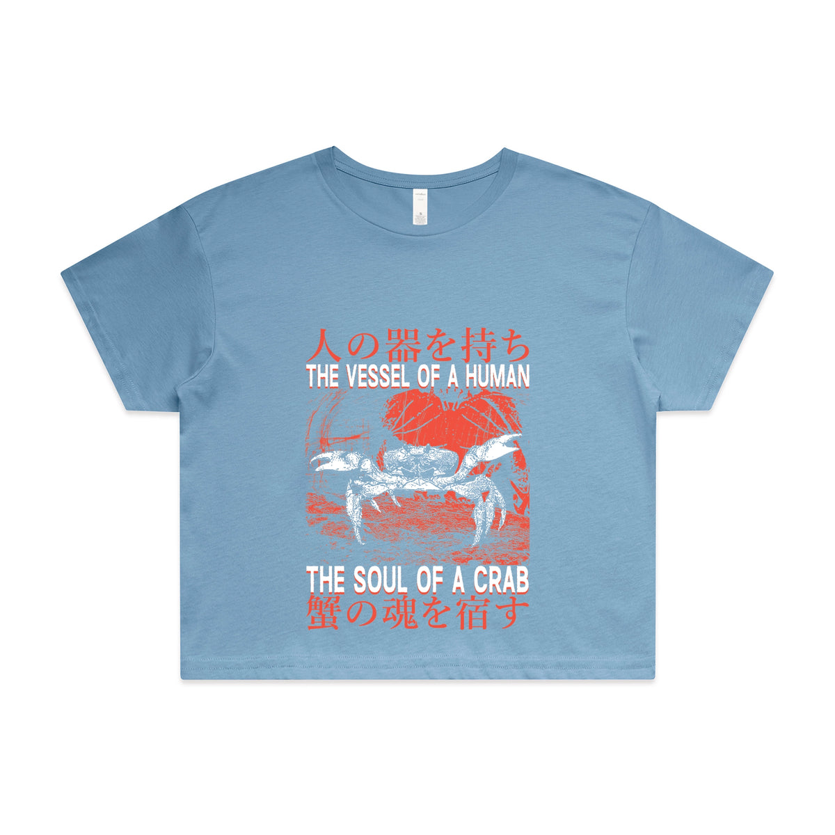 Carolina Blue crop top with Soul Of A Crab graphic by Lonely Kids Club