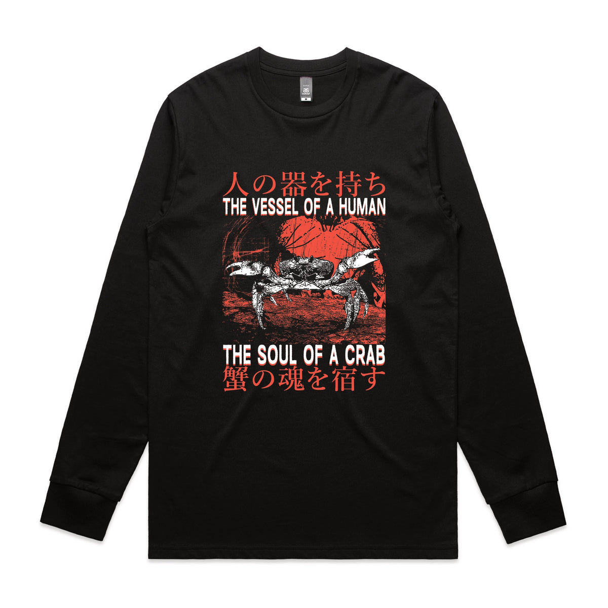 Black long sleeve t-shirt with Soul Of A Crab graphic by Lonely Kids Club