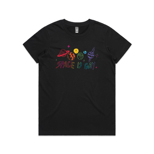 Space Is Gay Tee by Lonely Kids Club. All clothing from our T-shirts to our shorts and hoodies are ethically made, and printed packed and shipped from Sydney.