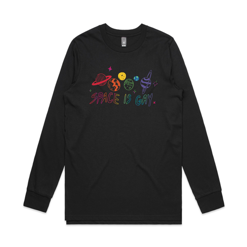 Space Is Gay Tee by Lonely Kids Club. All clothing from our T-shirts to our shorts and hoodies are ethically made, and printed packed and shipped from Sydney.
