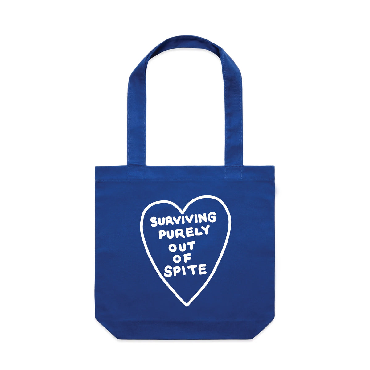 Royal Blue carrie tote with Spite Tote graphic by Lonely Kids Club
