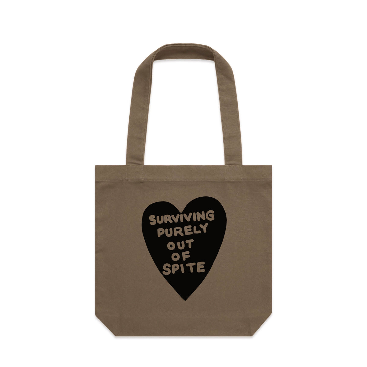 Walnut carrie tote with Spite Tote graphic by Lonely Kids Club