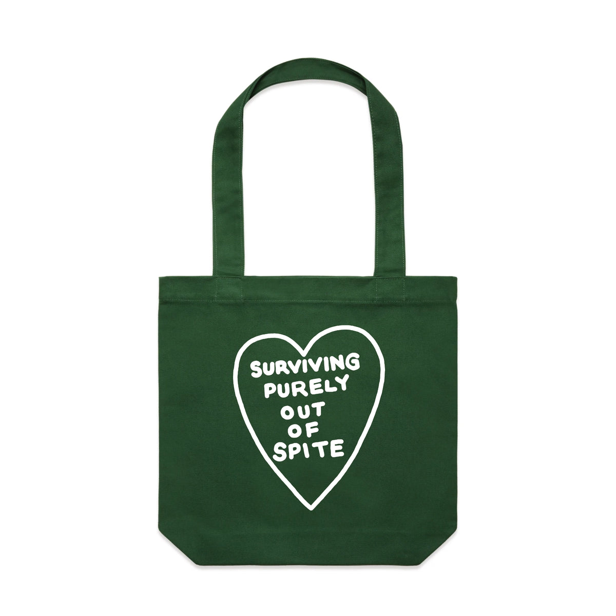 Forest Green carrie tote with Spite Tote graphic by Lonely Kids Club