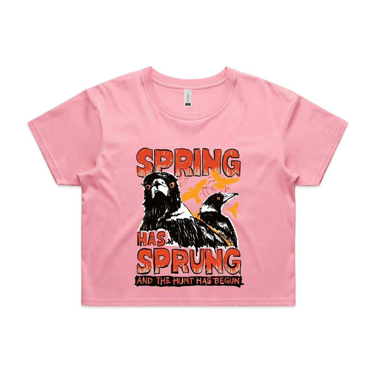 Bubblegum crop top with Spring Has Sprung graphic by Lonely Kids Club