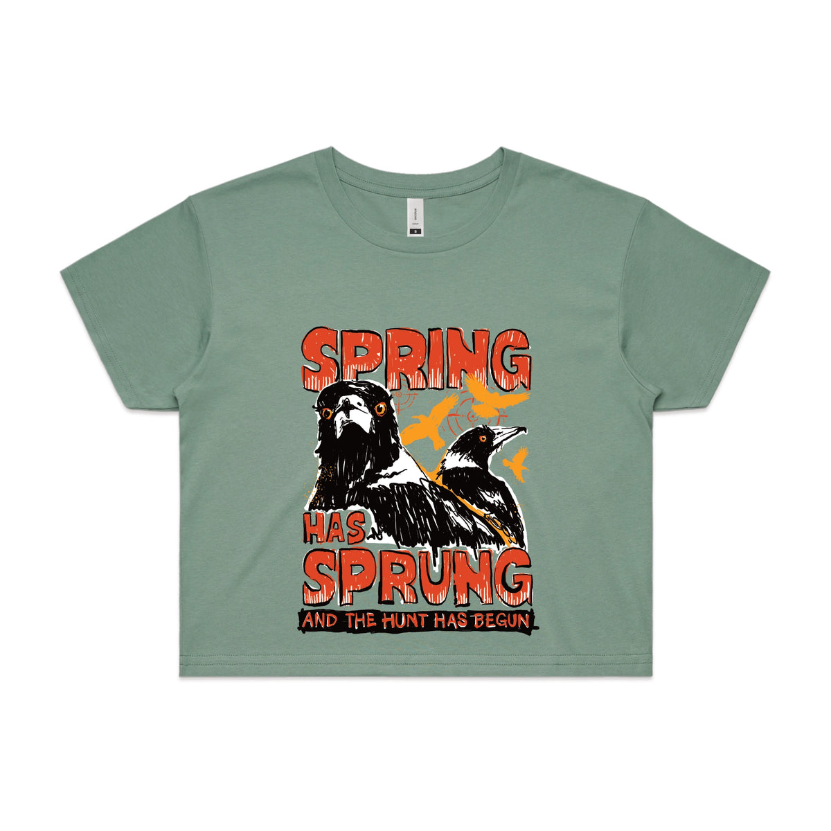 Sage crop top with Spring Has Sprung graphic by Lonely Kids Club