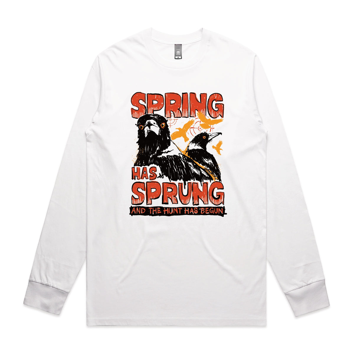 White long sleeve t-shirt with Spring Has Sprung graphic by Lonely Kids Club