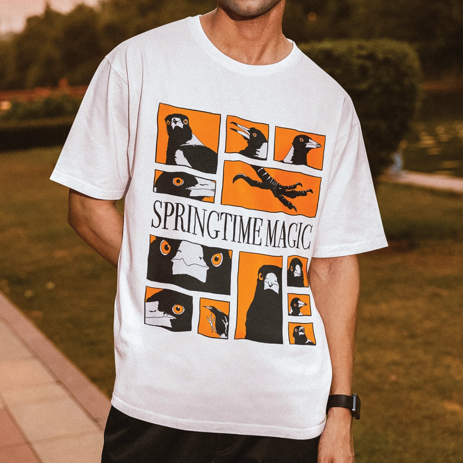 Springtime Magic Tee by Lonely Kids Club. All clothing from our T-shirts to our shorts and hoodies are ethically made, and printed packed and shipped from Sydney.