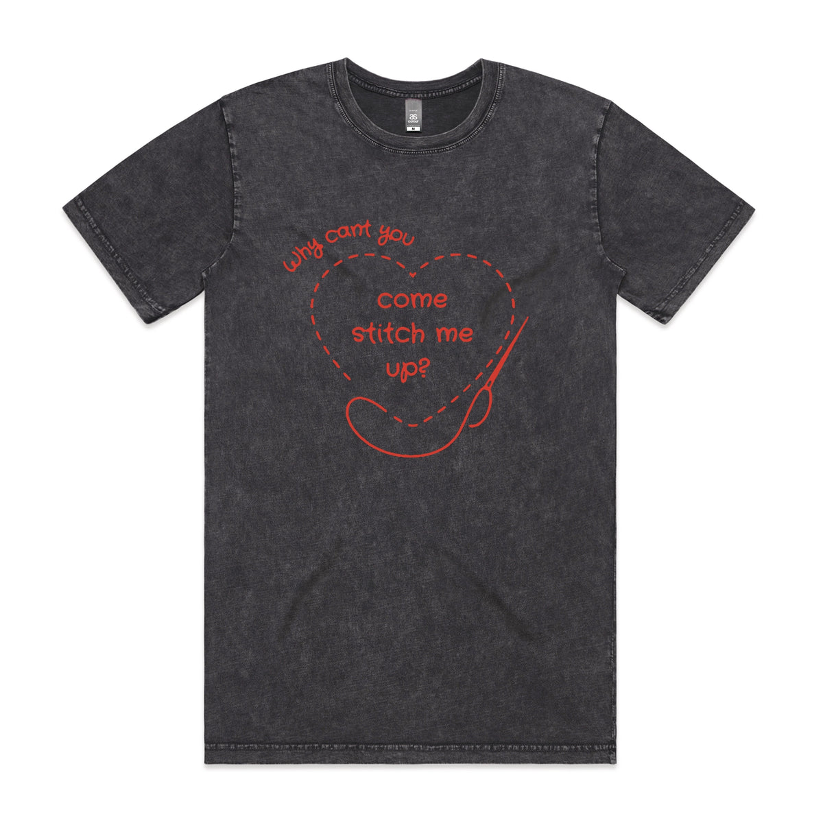 Acid Wash unisex t-shirt with Stitch Me Up graphic by Lonely Kids Club