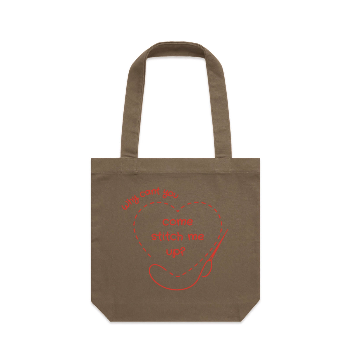 Camel carrie tote with Stitch Me Up Tote graphic by Lonely Kids Club