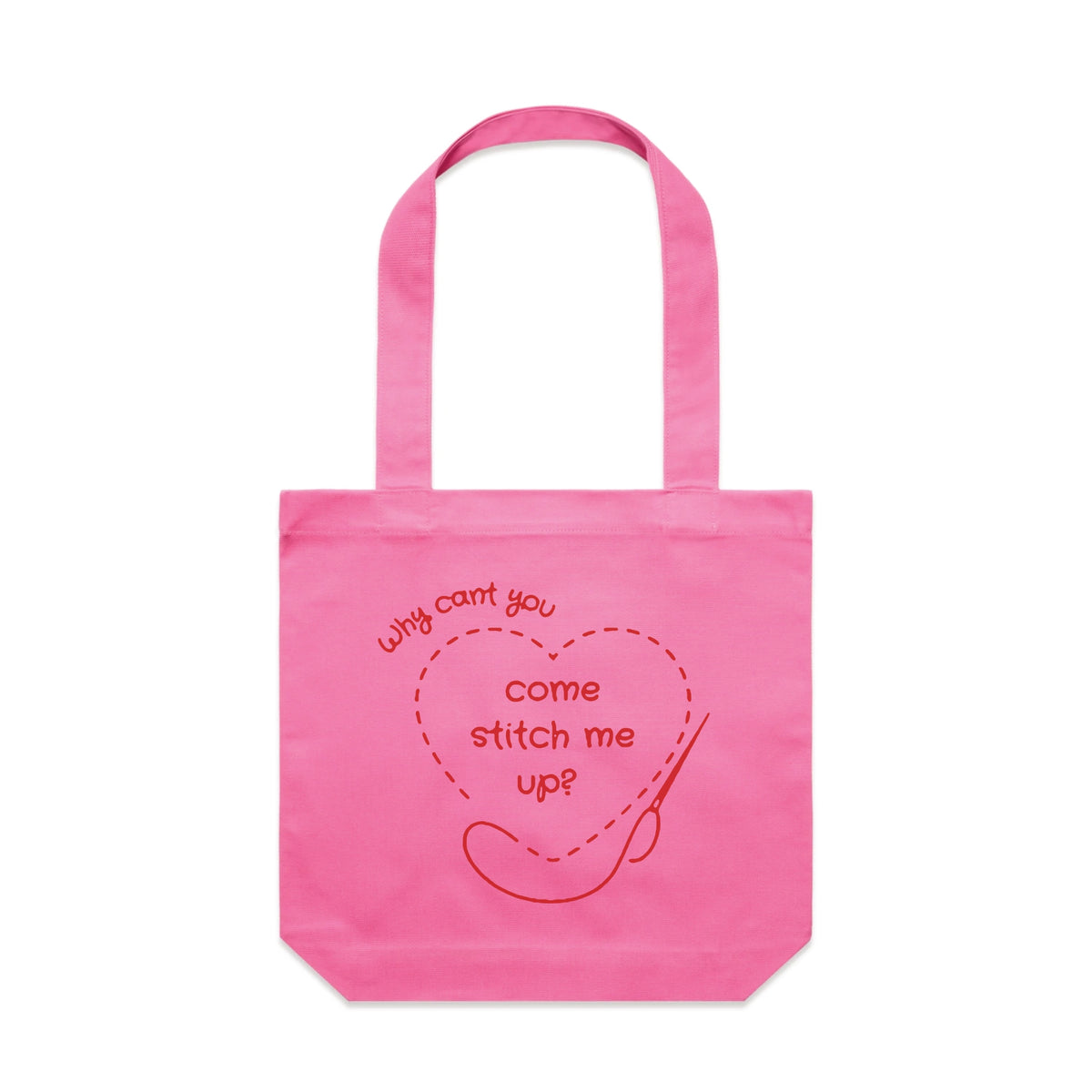 Bubblegum carrie tote with Stitch Me Up Tote graphic by Lonely Kids Club
