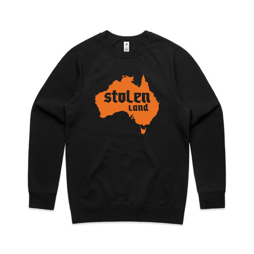 Stolen Land Charity Jumper by Lonely Kids Club. All clothing from our T-shirts to our shorts and hoodies are ethically made, and printed packed and shipped from Sydney.