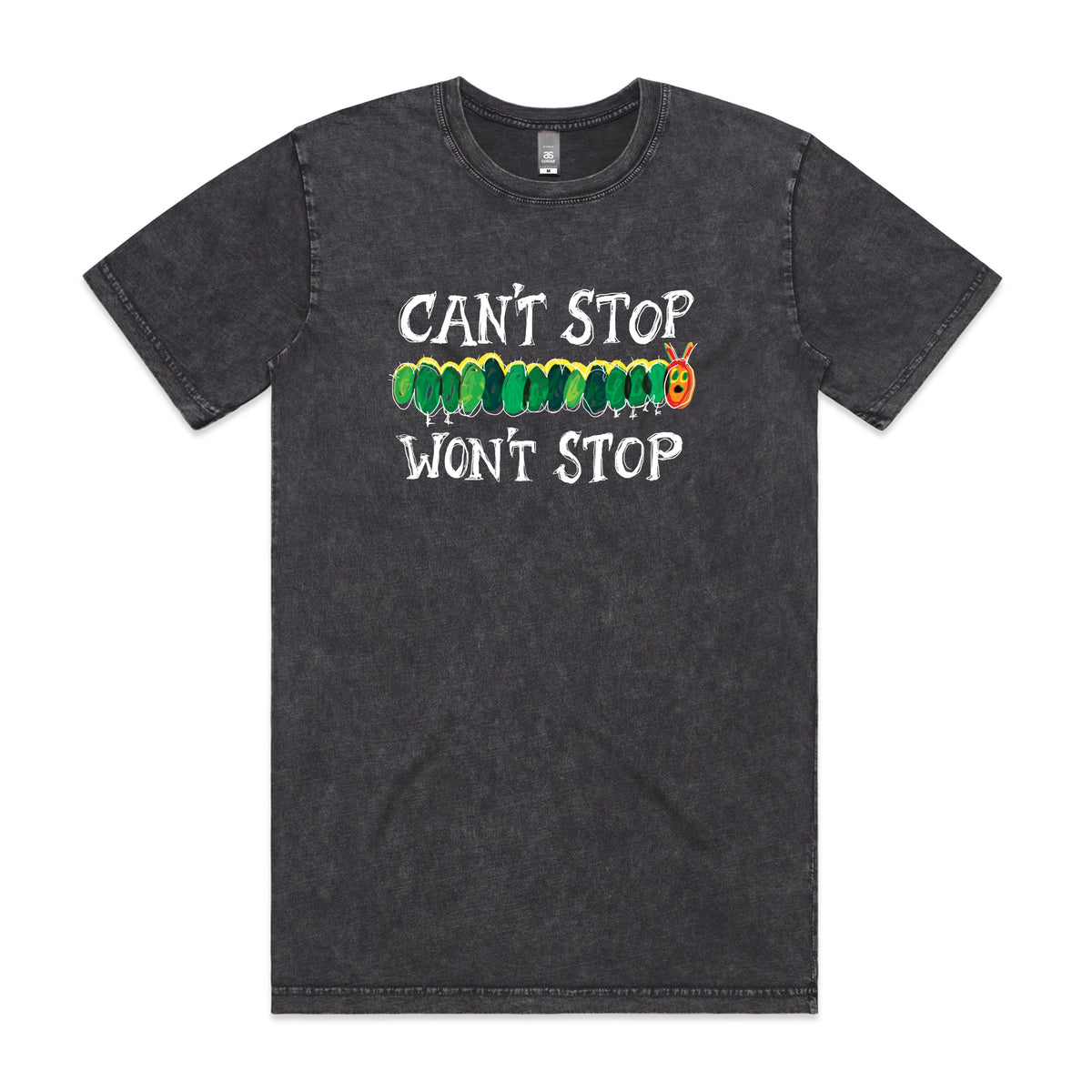 Acid Wash unisex t-shirt with Can't Stop Won't Stop graphic by Lonely Kids Club