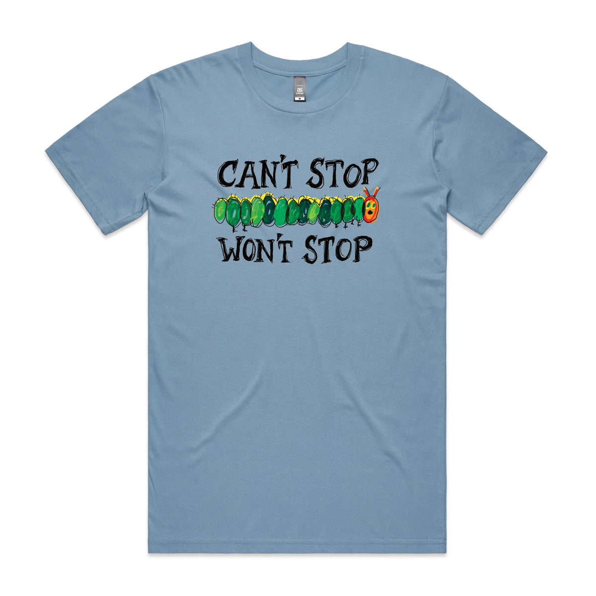 Carolina Blue unisex t-shirt with Can't Stop Won't Stop graphic by Lonely Kids Club