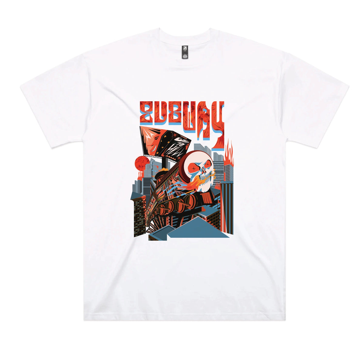 White oversized t-shirt with Subway Goes To Hell graphic by Lonely Kids Club