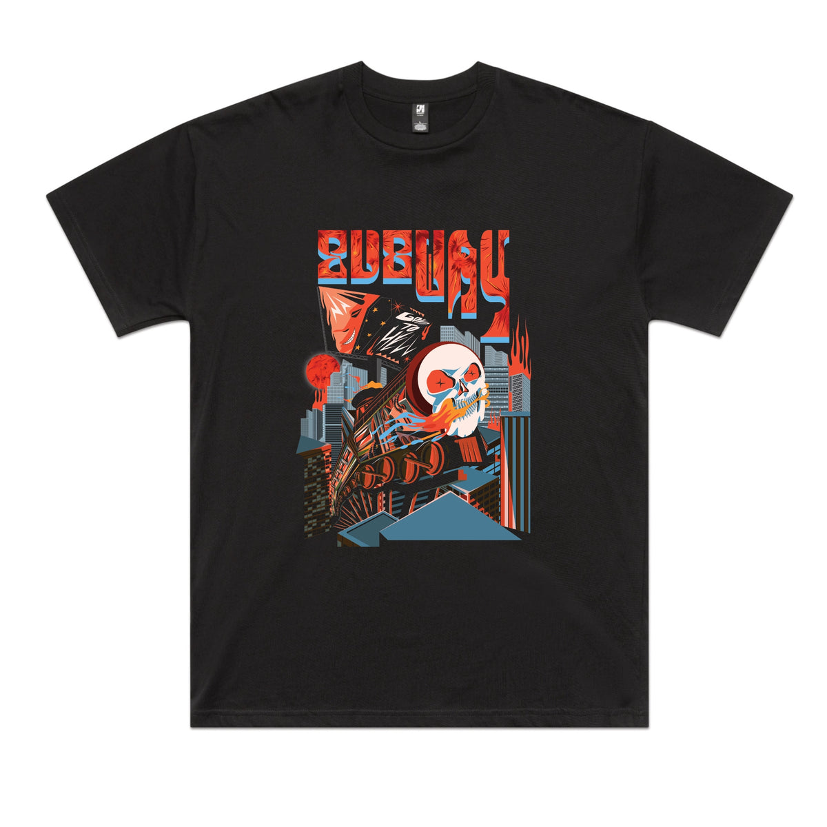 Black oversized t-shirt with Subway Goes To Hell graphic by Lonely Kids Club