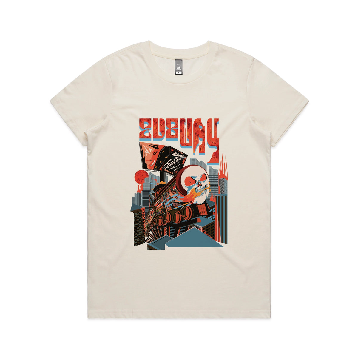 Ecru fitted womens t-shirt with Subway Goes To Hell graphic by Lonely Kids Club