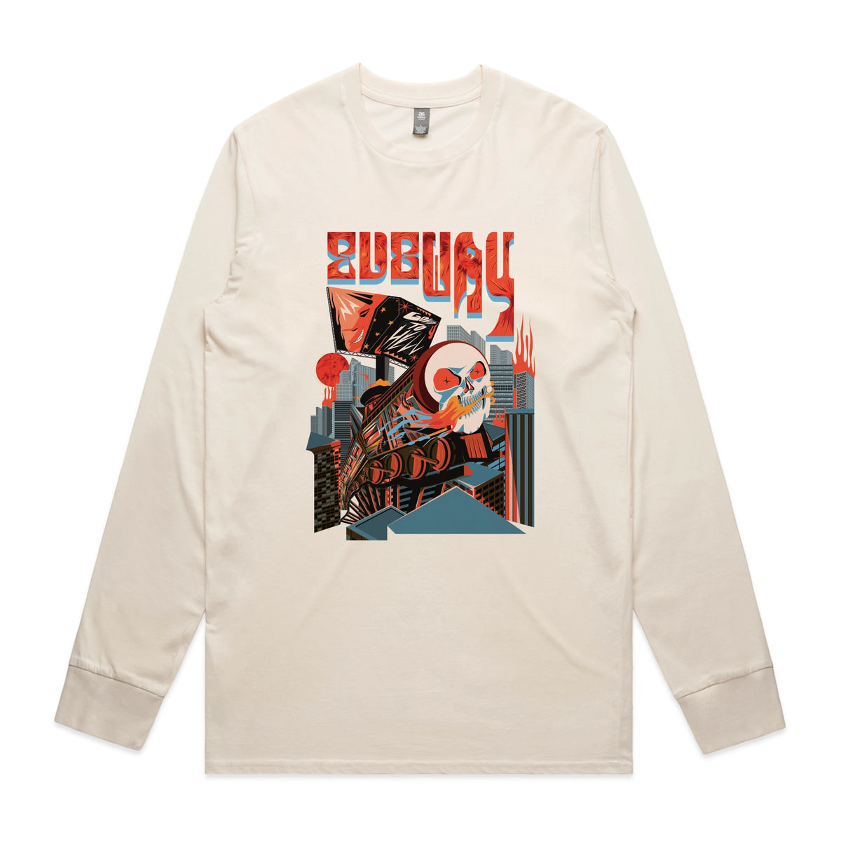 Ecru long sleeve t-shirt with Subway Goes To Hell graphic by Lonely Kids Club