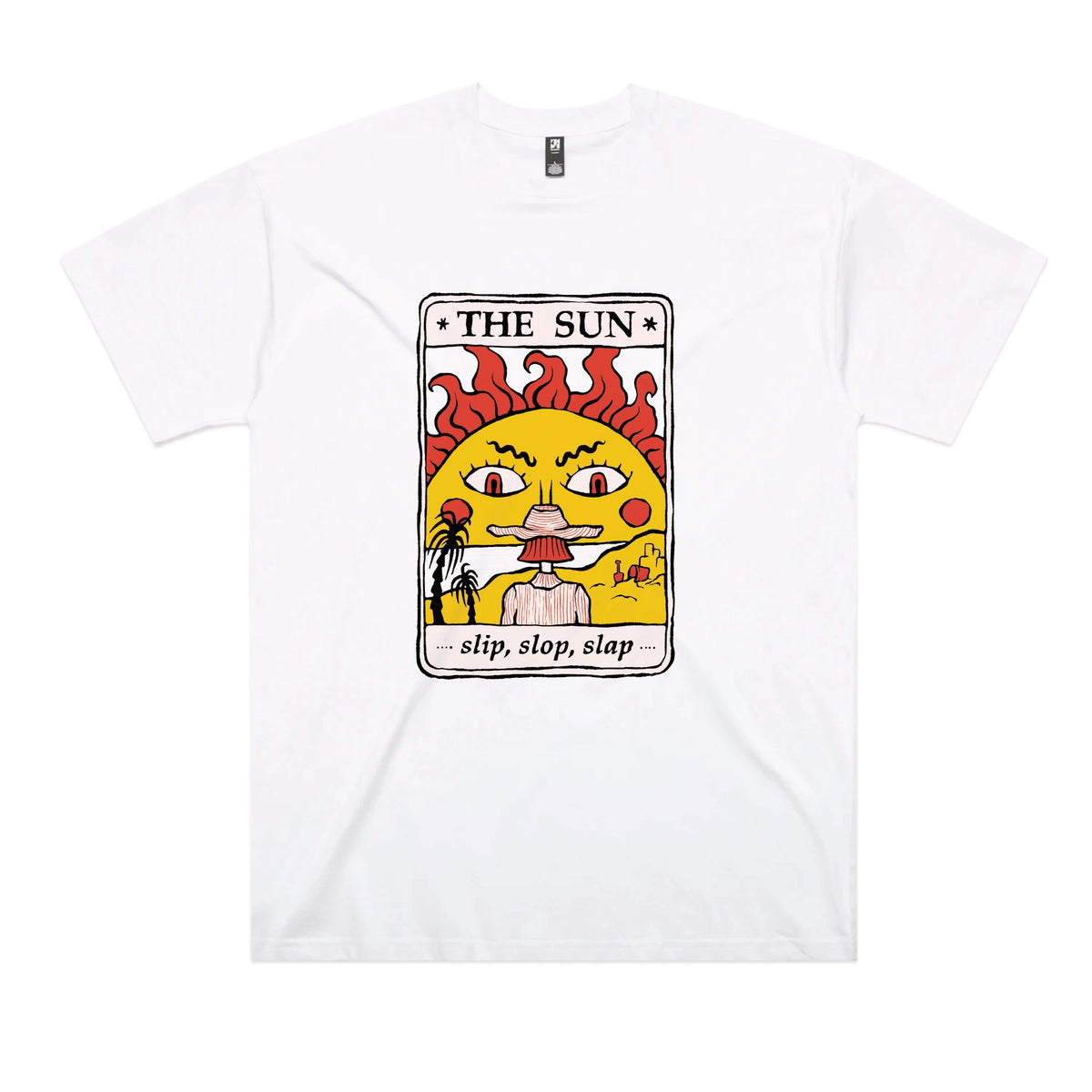 White oversized t-shirt with The Sun Tarot graphic by Lonely Kids Club