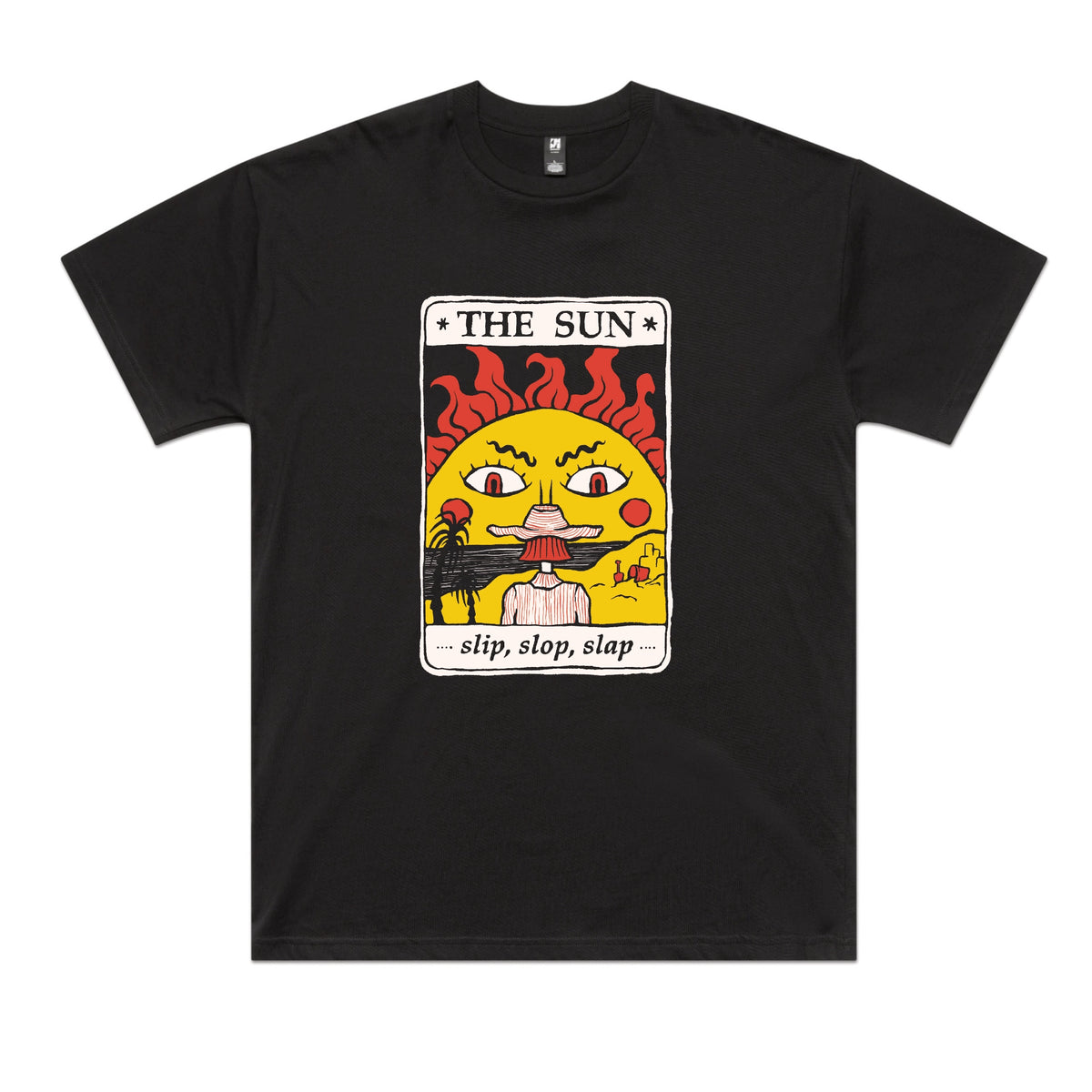 Black oversized t-shirt with The Sun Tarot graphic by Lonely Kids Club