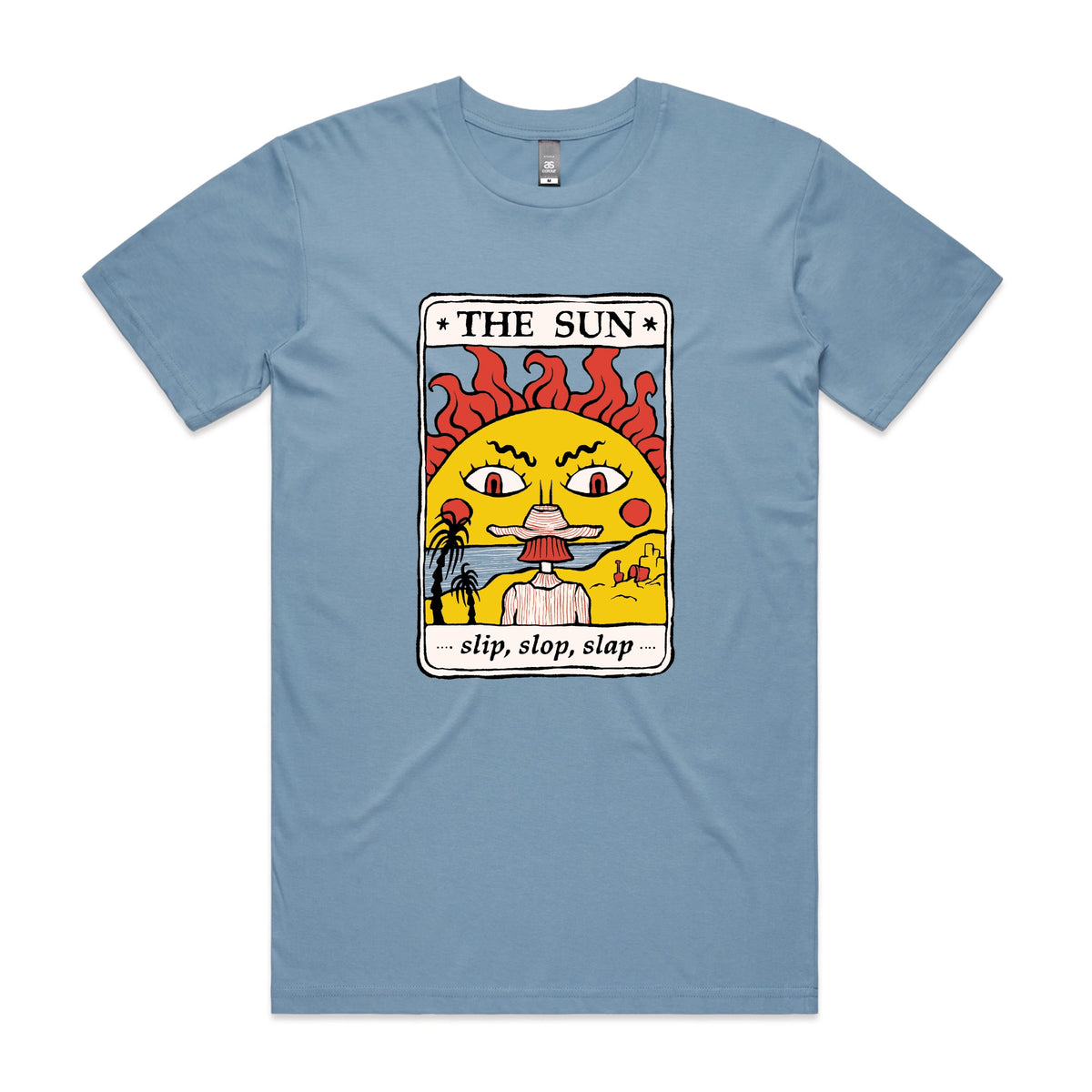 Carolina Blue unisex t-shirt with The Sun Tarot graphic by Lonely Kids Club