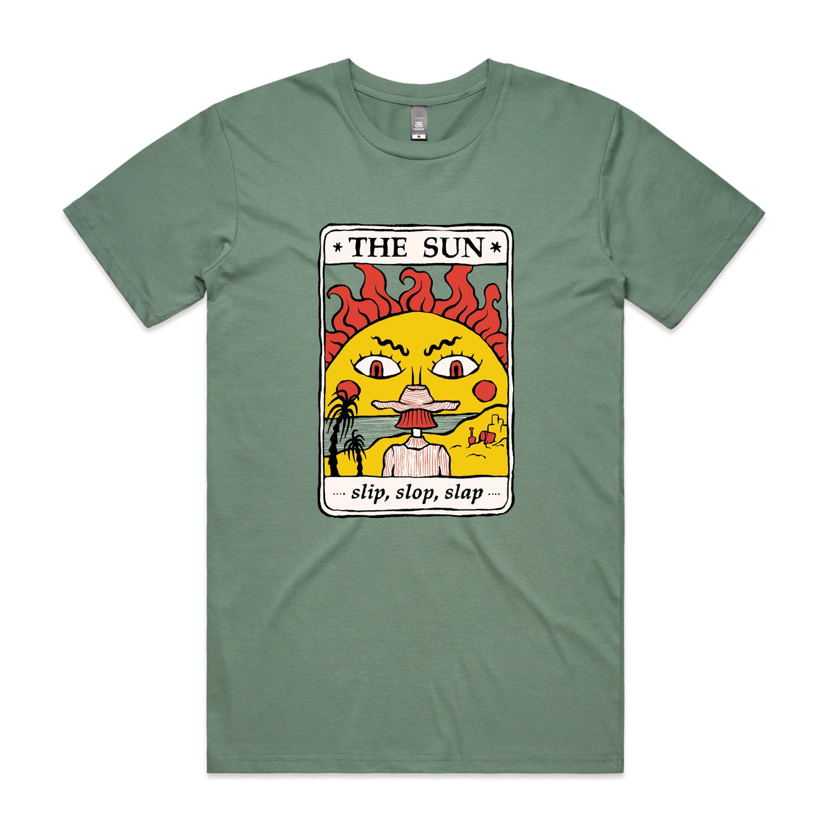 Sage unisex t-shirt with The Sun Tarot graphic by Lonely Kids Club