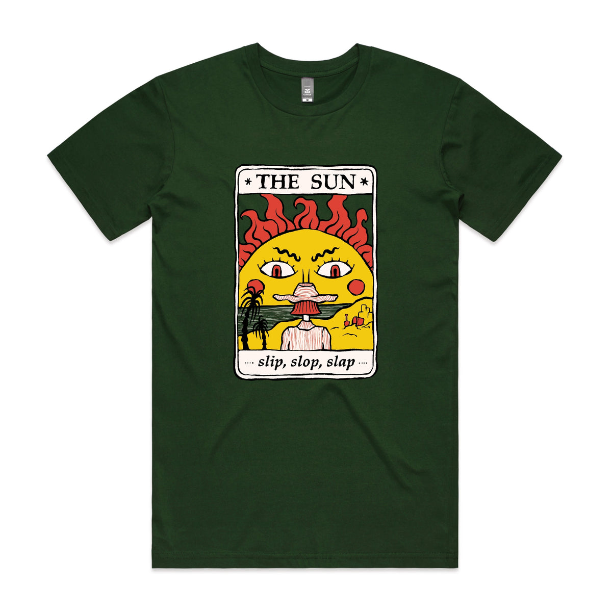 Forest Green unisex t-shirt with The Sun Tarot graphic by Lonely Kids Club