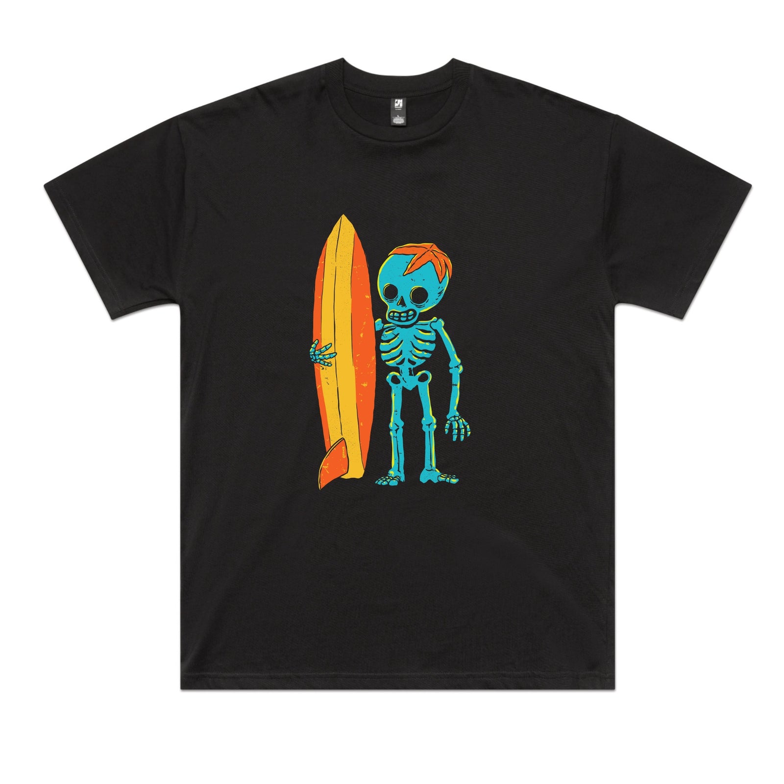 Black oversized t-shirt with Skeleton Surfer graphic by Lonely Kids Club