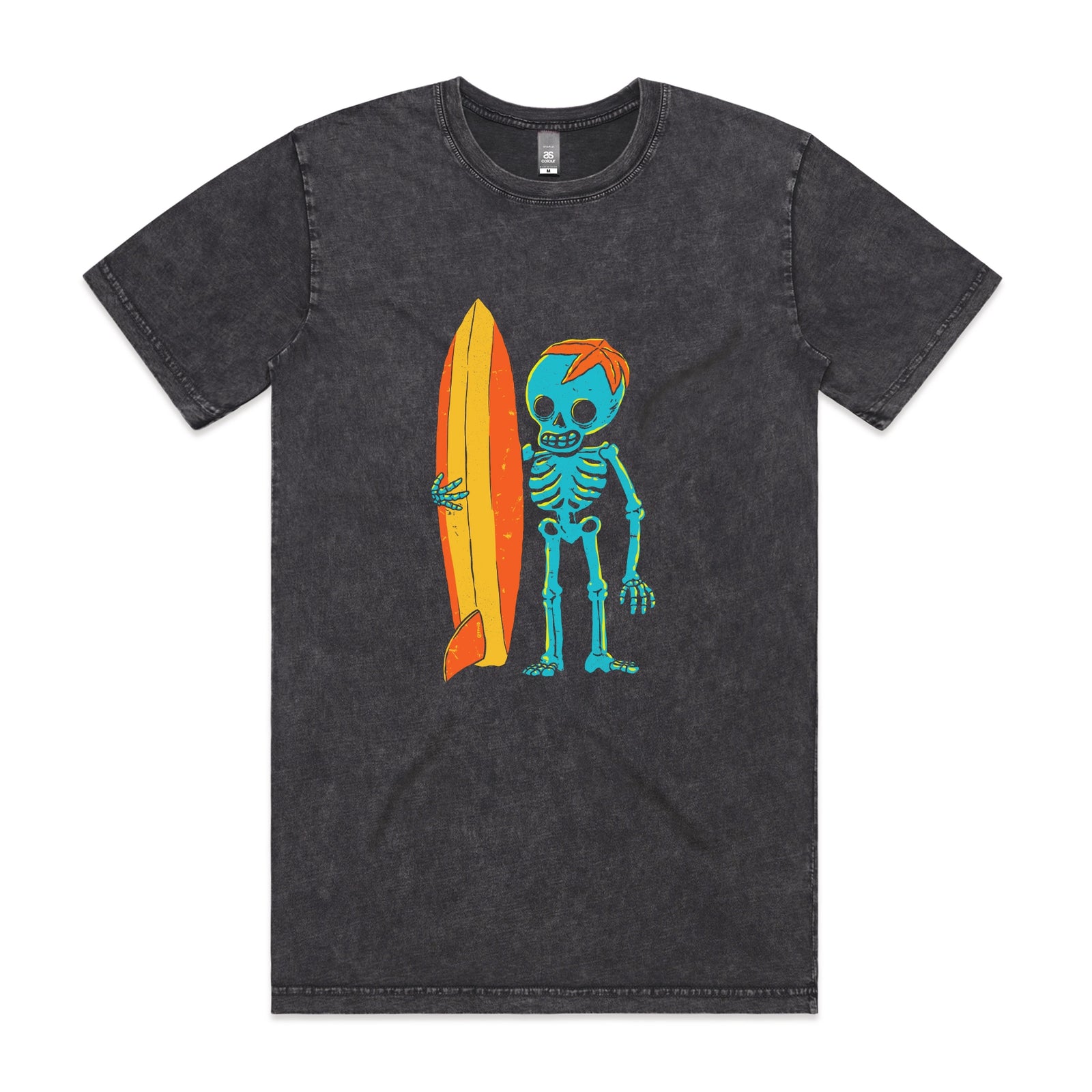 Acid Wash unisex t-shirt with Skeleton Surfer graphic by Lonely Kids Club