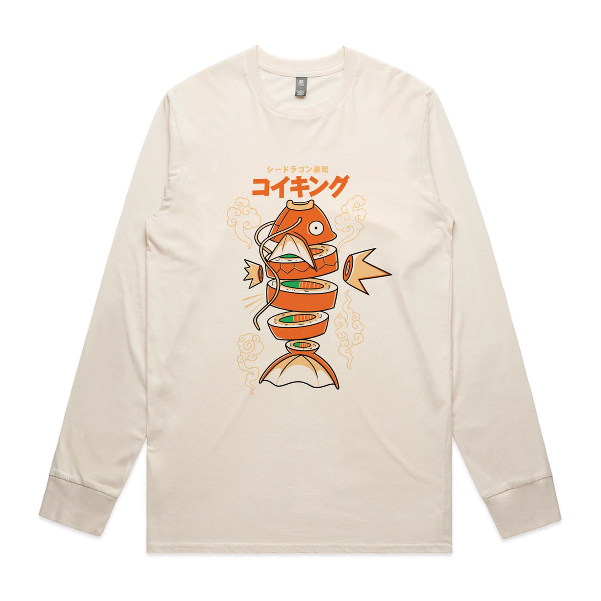 Ecru long sleeve t-shirt with Sushi Karp graphic by Lonely Kids Club
