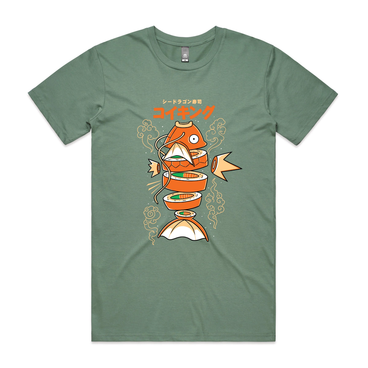 Sage unisex t-shirt with Sushi Karp graphic by Lonely Kids Club