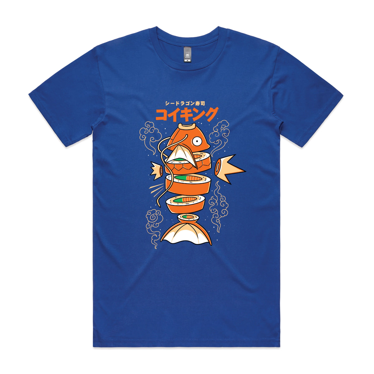 Royal Blue unisex t-shirt with Sushi Karp graphic by Lonely Kids Club
