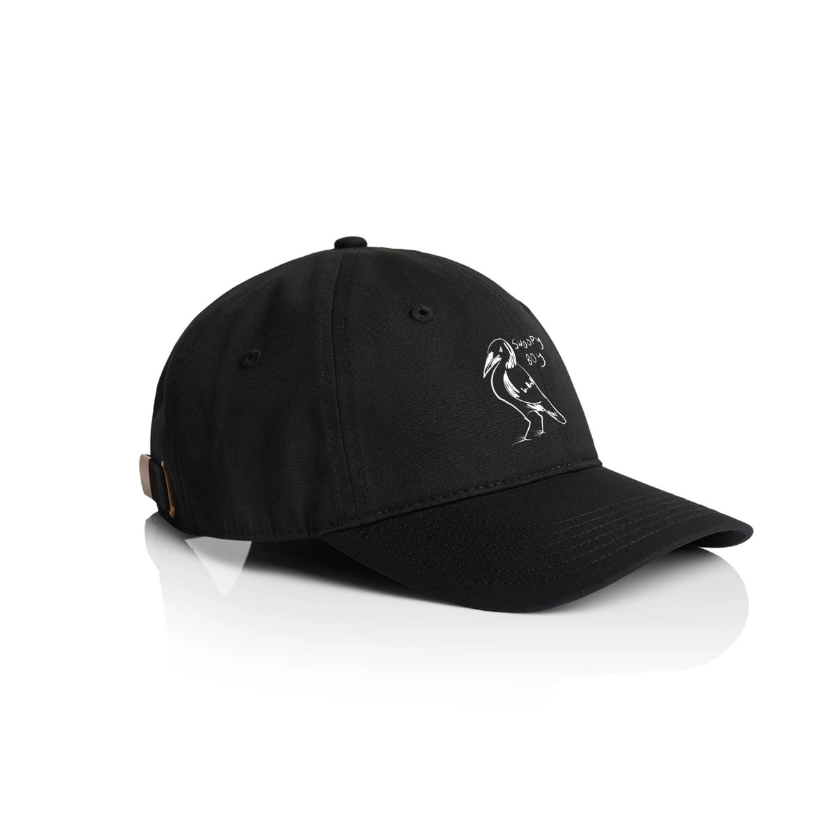 Black classic cap with Swoopy Boy Hat graphic by Lonely Kids Club