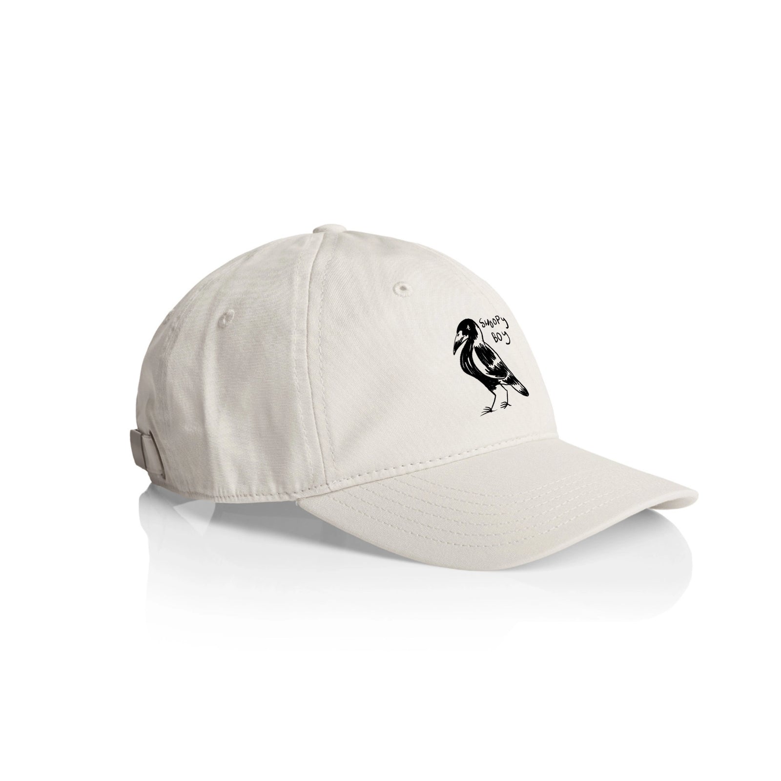 Ecru classic cap with Swoopy Boy Hat graphic by Lonely Kids Club