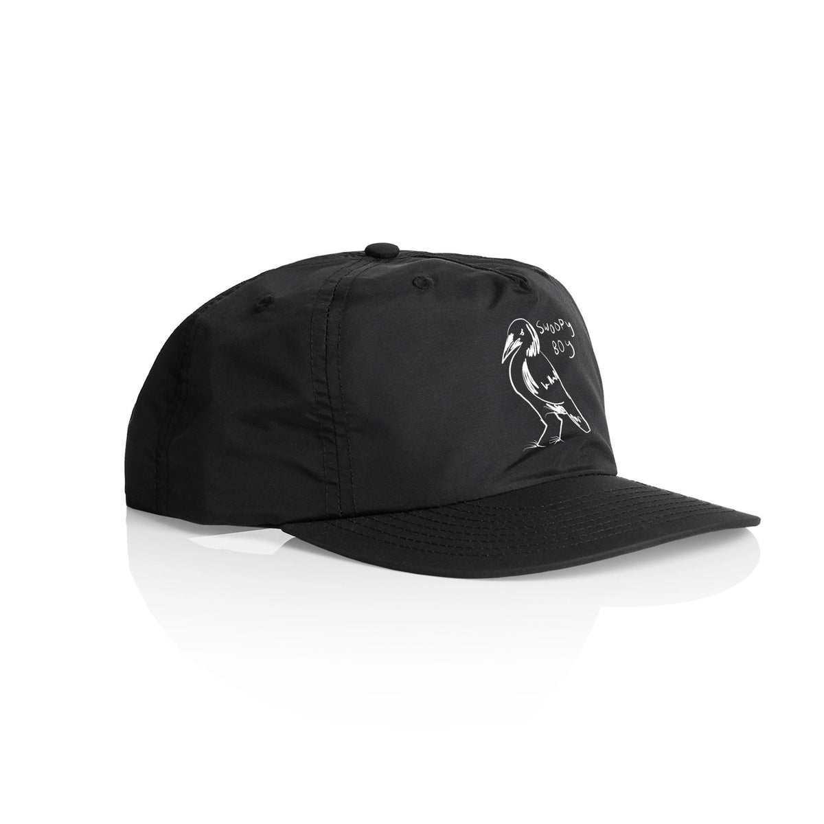 Black active cap with Swoopy Boy Hat graphic by Lonely Kids Club