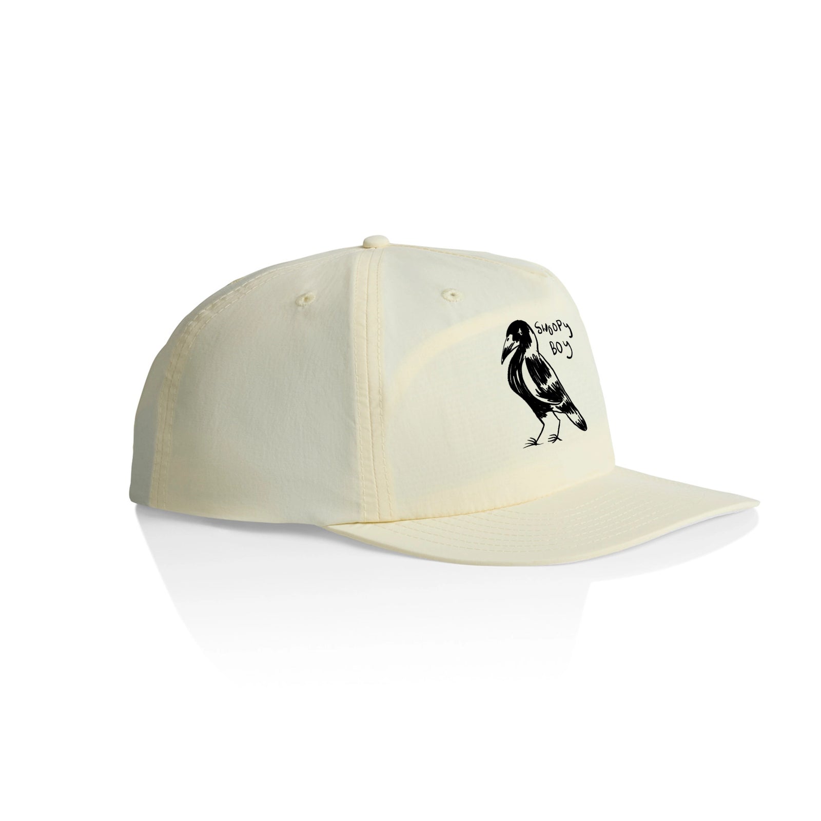 Ecru active cap with Swoopy Boy Hat graphic by Lonely Kids Club