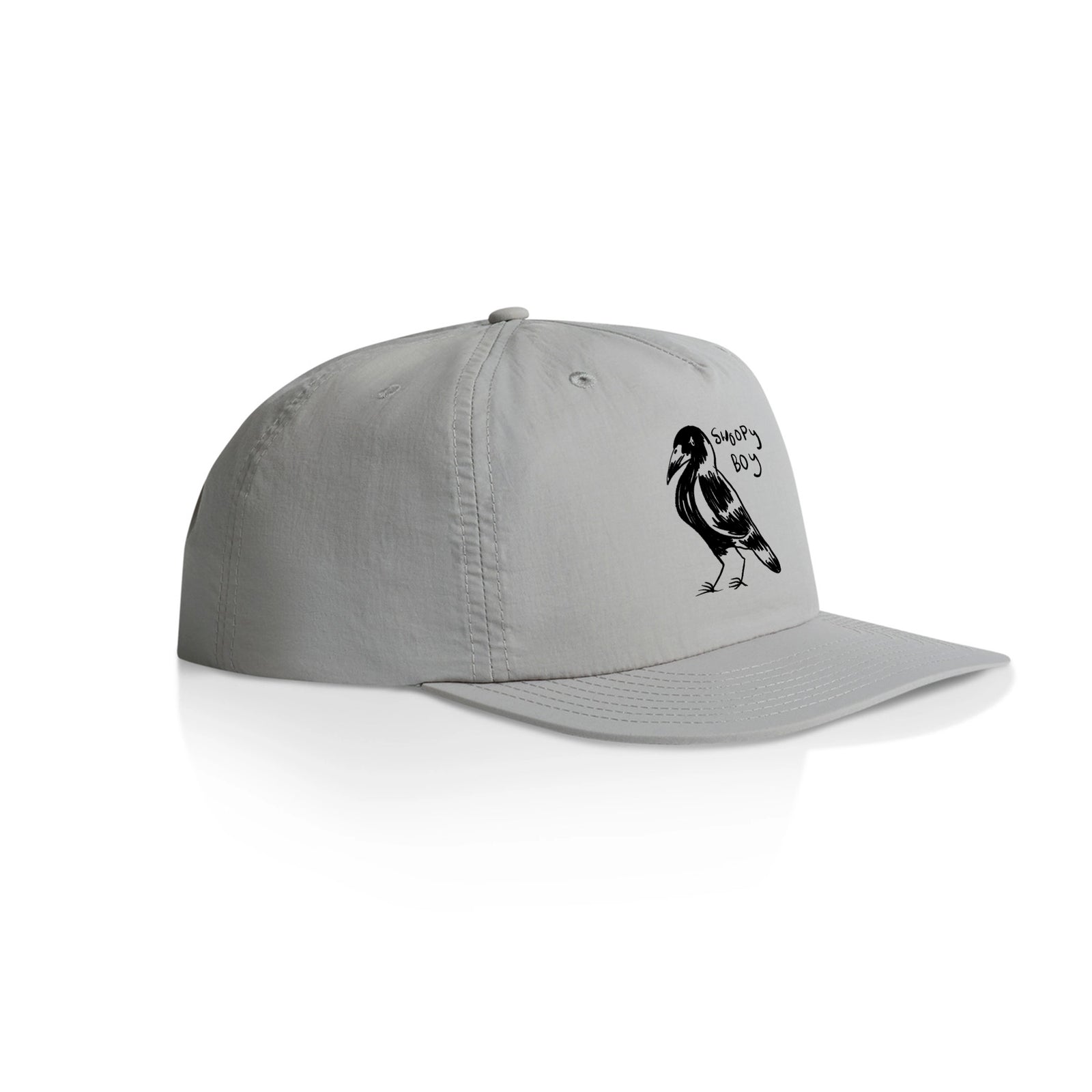 Grey active cap with Swoopy Boy Hat graphic by Lonely Kids Club