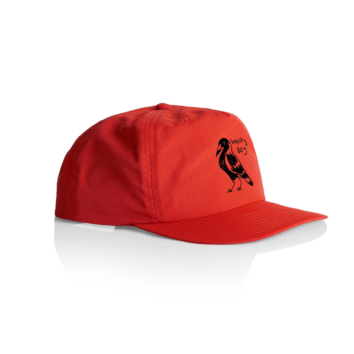 Red active cap with Swoopy Boy Hat graphic by Lonely Kids Club