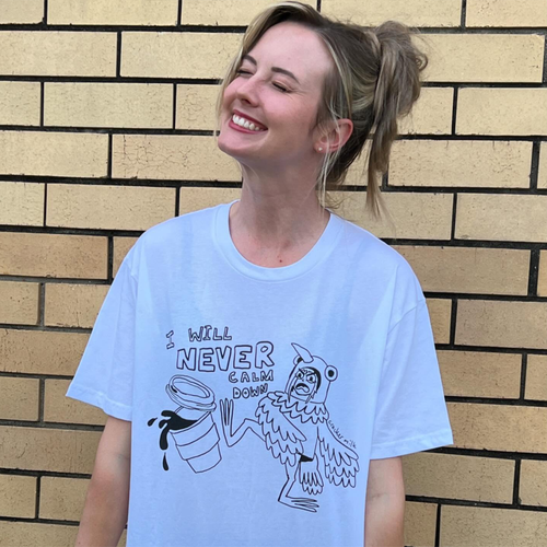Tamara Pigeon Tee by Lonely Kids Club. All clothing from our T-shirts to our shorts and hoodies are ethically made, and printed packed and shipped from Sydney.