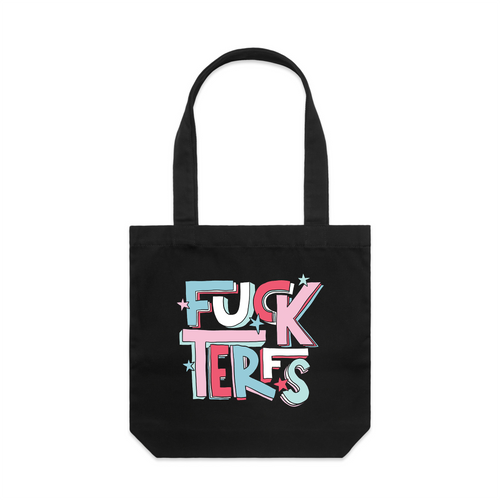 Fuck TERFs Tote by Lonely Kids Club. All clothing from our T-shirts to our shorts and hoodies are ethically made, and printed packed and shipped from Sydney.