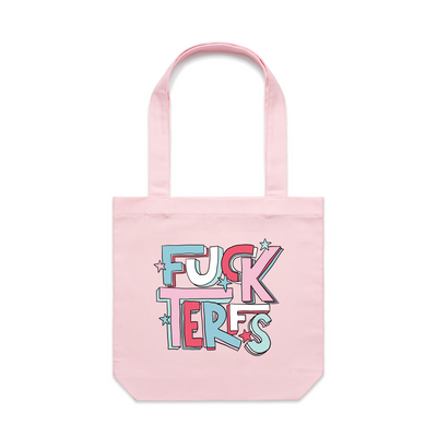 Fuck TERFs Tote by Lonely Kids Club. All clothing from our T-shirts to our shorts and hoodies are ethically made, and printed packed and shipped from Sydney.