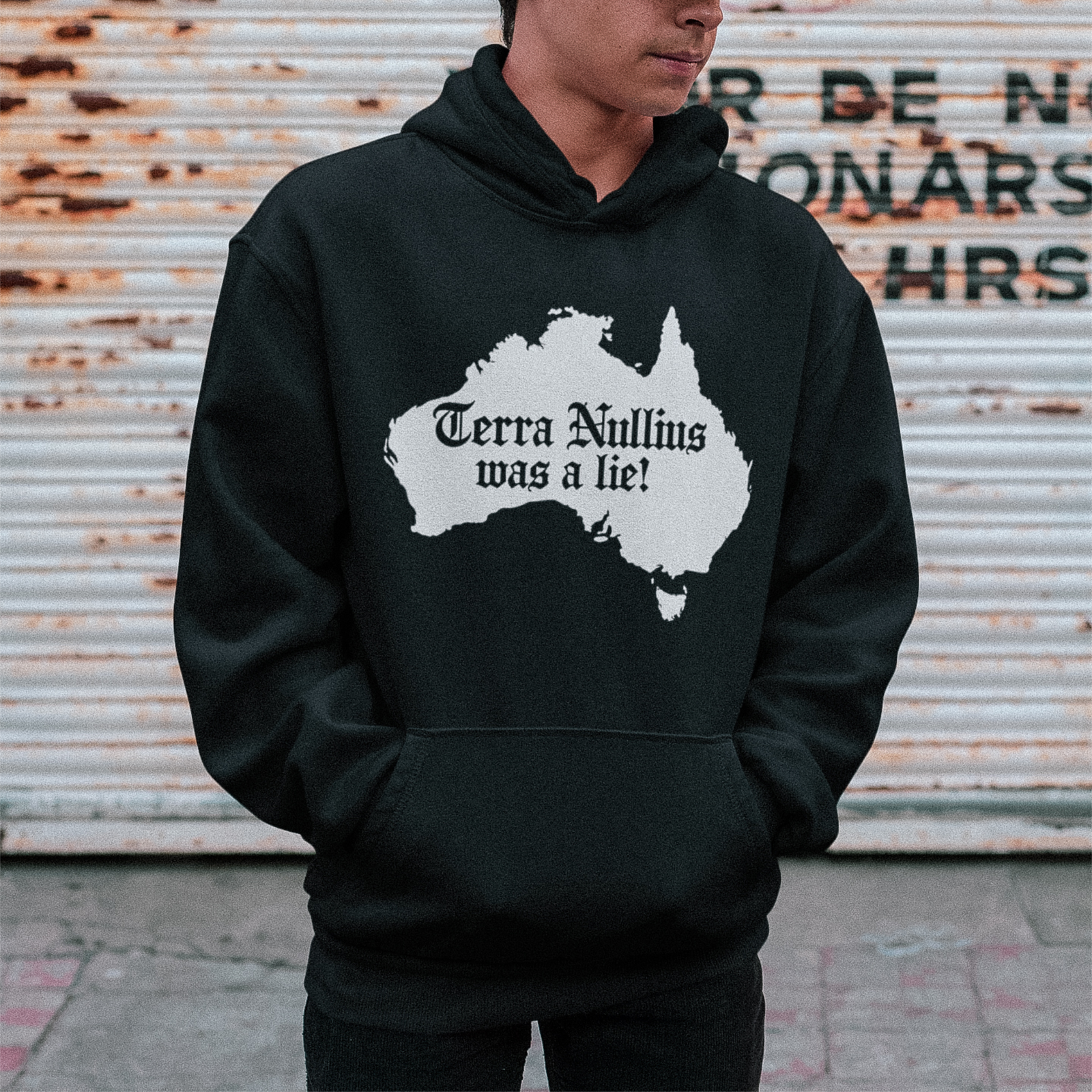 Terra Nullius Hoodie by Lonely Kids Club. All clothing from our T-shirts to our shorts and hoodies are ethically made, and printed packed and shipped from Sydney.