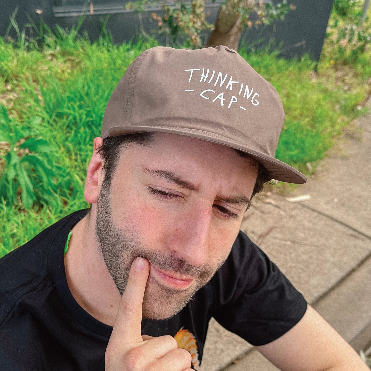 Walnut active cap with Thinking Cap graphic by Lonely Kids Club