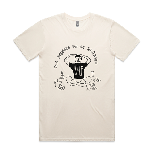 Too Stressed To Be Blessed Tee by Lonely Kids Club. All clothing from our T-shirts to our shorts and hoodies are ethically made, and printed packed and shipped from Sydney.