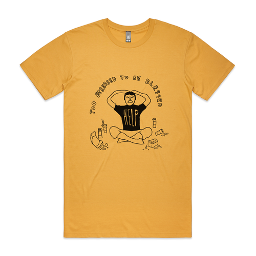 Too Stressed To Be Blessed Tee by Lonely Kids Club. All clothing from our T-shirts to our shorts and hoodies are ethically made, and printed packed and shipped from Sydney.
