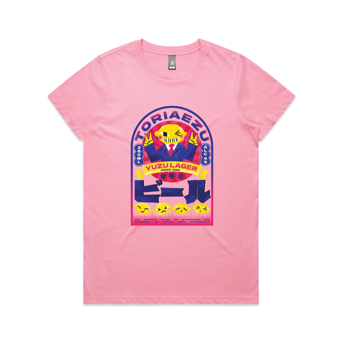 Bubblegum fitted womens t-shirt with Toriaezu graphic by Lonely Kids Club